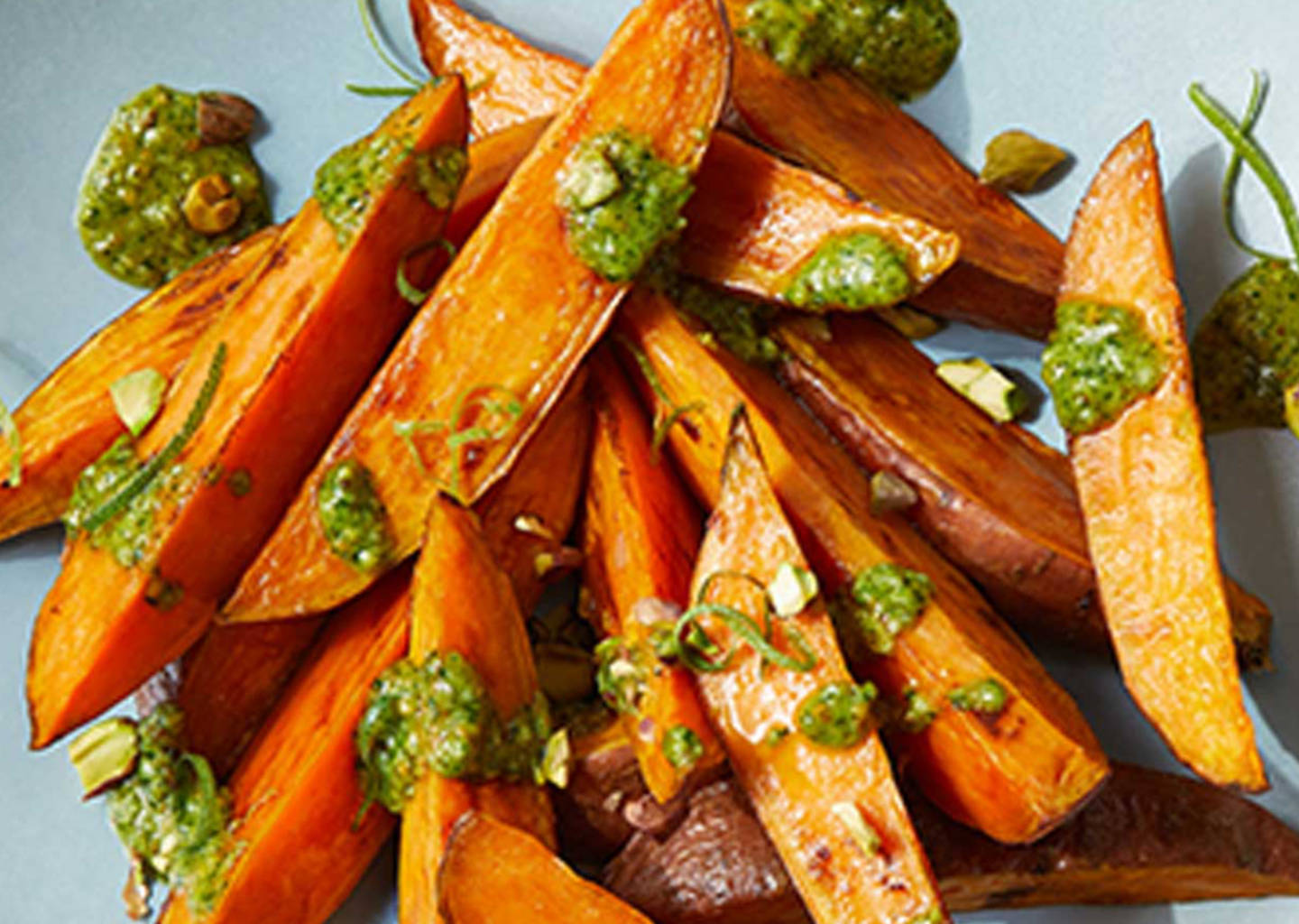Roasted Sweet Potatoes with Cilantro Pistachio Pesto-image