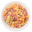 Colorful fruit flavored loops shaped cereal in a white bowl