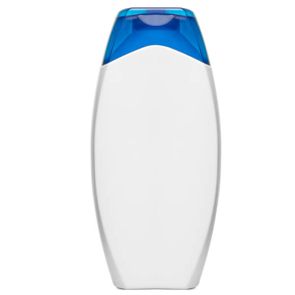 White shampoo bottle with blue cap on white background