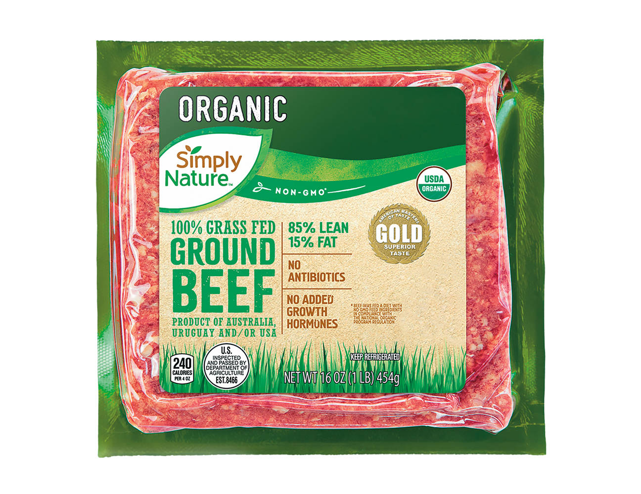 Organic Grass Fed 85% Lean Ground Beef, 1 lb