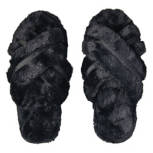 Women's Black Faux Fur Cozy Slippers, Size 5/6