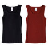 Women's Black/Red Lace Trim Ribbed Tank Tops, Size M, 2 pack