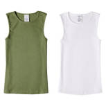 Women's Green/White Crew Neck Ribbed Tank Tops, Size S, 2 pack