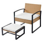 Rattan Chair with Stowable Ottoman, 26.7" x 25.9" x 30"