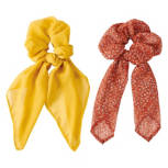 Yellow/Red Floral Long Bow Scrunchies, 2 pack