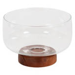 Wooden Base Glass Fruit Bowl, 8.2" x 4.9" x 5.9"