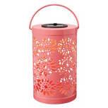 Pink Stamped Metal Solar Lantern, 4.7" x 7.7"