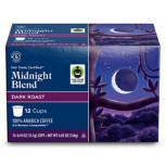 Fair Trade Midnight Blend Dark Roast Coffee Pods, 12 count