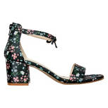 Women's Black Floral Block Heel Sandal, Size 8