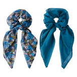 Navy/Blue Floral Long Bow Scrunchies, 2 pack