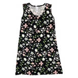 Women's Black Floral Sleeveless Sleep Shirt, Size XL