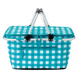 Turquoise Check Soft Sided Basket Cooler, 18.1" x 10.6" x 9.7"