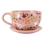 Pink Floral Teacup Planter, 12" x 9.7" x 6.1"