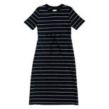 Women's Black Stripe Short Sleeve Midi Dress, Size L