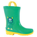 Kid's Green  Monster Rainboots, Size 11/12