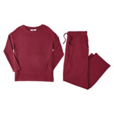 2 Piece Ladies Long Sleeve Loungewear Set - Red, L