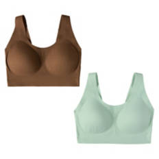 2 Pack Ladies Second Skin Bra - Brown & Green, L