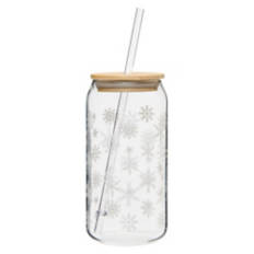 Holiday Glass Cup with Lid - Snowflake Icons