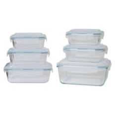 12 Piece Rectangle Shaped Glass Food Containers, Blue