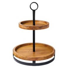 Brown Tiered Tray with Black Metal Stand