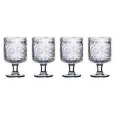 4 Pack Embossed Wine Glasses, Clear