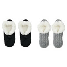 Ladies 2 Pack Slipper Socks, Grey & Black