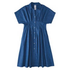 Ladies Pleated Front Woven Dress - Blue, XL
