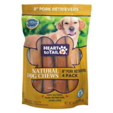 Pet  8" Pork Retrievers Natural Dog Chews, 4 count