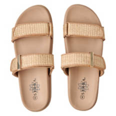 Ladies Ankle Strap Footbed Sandals - Tan, 9