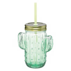 4 Pack Glass Drinking Jars - Cactus