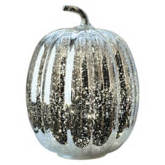 7.5" x 10.25" LED Glass Pumpkin - Silver