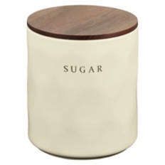 Decorative Stoneware with Wooden Lid - Sugar Canister