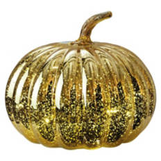 8" x 7" LED Glass Pumpkin - Golden
