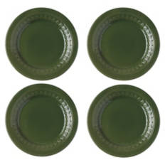 4 Pack Embossed Dinnerware Plates, Dark Green