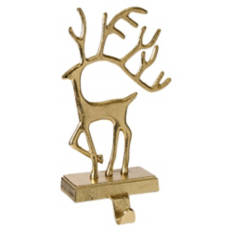 2 Piece Reindeer Stocking Holders - Gold Tone