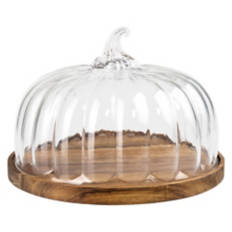 Glass Pumpkin Dome with Wood Base