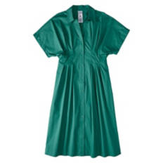 Ladies Pleated Front Woven Dress - Green, M