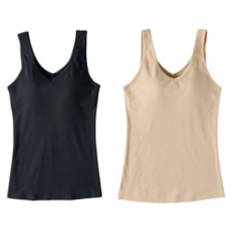 2 Pack Ladies Camisole Bras - Black/Beige, L