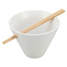 Ceramic Noodle Bowl with Chopsticks, White