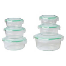 12 Piece Round Shaped Glass Food Containers, Green