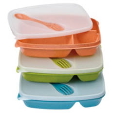 3 Compartment Food Storage Containers, Blue, Green & Orange