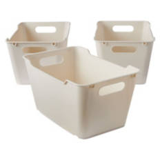 3 Pack Medium Plastic Storage Bins, Warm Grey
