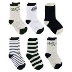 6 Pack Children's Crew Socks - Dino, 2/3