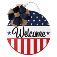 15" Indoor/Outdoor Circle Sign - Red, White & Blue Welcome