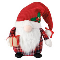 32.6" Tall Gnome - Red Santa Plaid