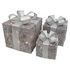 3 Pack LED Presents, Silver