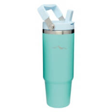 30 oz Stainless Steel Flip Top Straw Tumbler, Blue/Teal