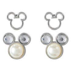 Mickey Character Outline Earrings, Silver
