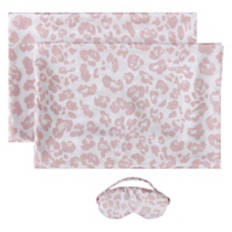 2 Pack Silky Soft Feel Satin Pillowcase & Eye Mask, Leopard