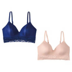 2 Pack Ladies Lace Bralette - Pink/Black, L